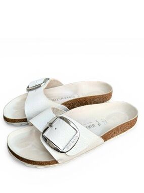 Birkenstock Madrid Big Buckle White Leather Sandals Slides